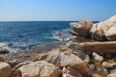 Scenic view of sea against clear sky