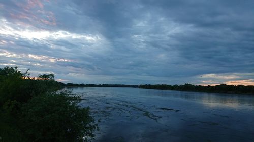 Scenic view of lake against sky during sunset