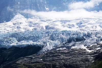 Aerial view of snowcapped mountains against sky