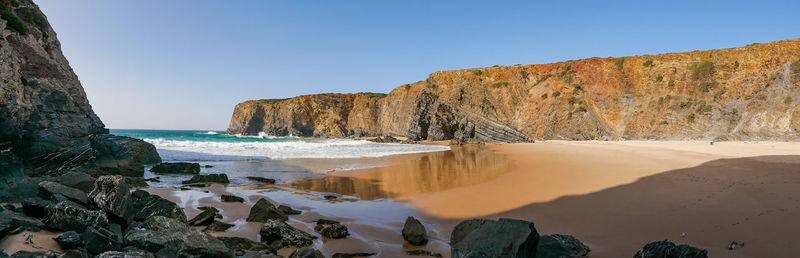 Panoramic view of sea against clear sky