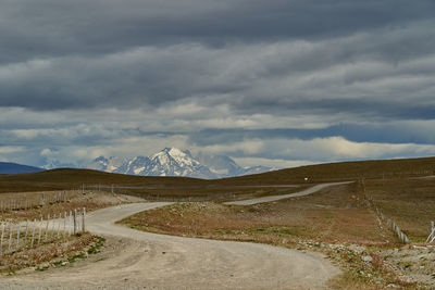 Scenic view of road by landscape against sky