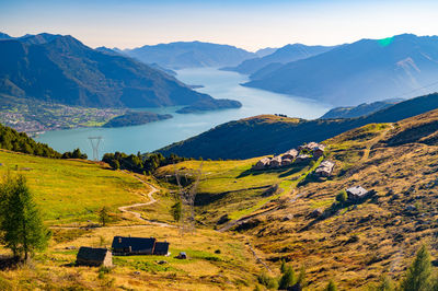 Lake como, seen from montemezzo, with the towns and mountains above it.