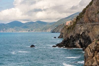 View of italians sea and cliffs in cinque terre 
