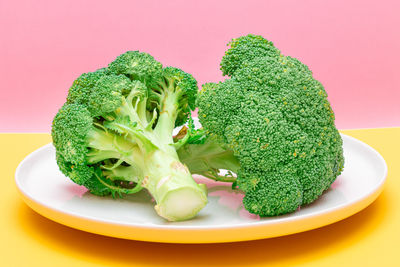 High angle view of vegetables in plate on table