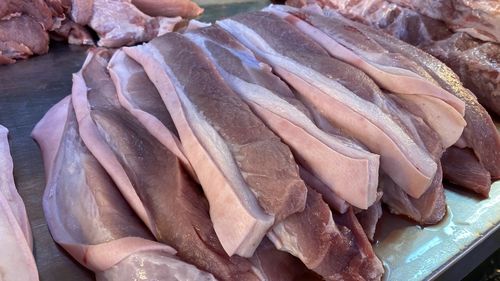 High angle view of fish for sale at market stall