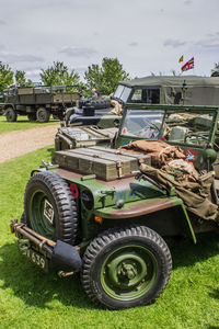 Vintage car on field