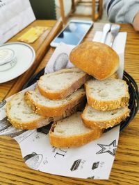 High angle view of breakfast on table