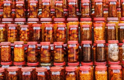 Full frame shot of food in jars at store