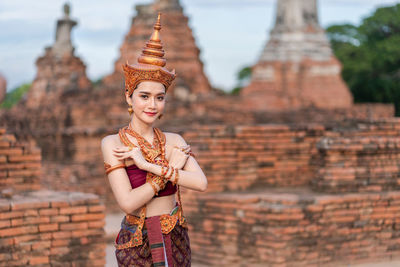 Low angle view of a statue of a temple