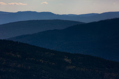 Scenic view of mountains against sky during sunset