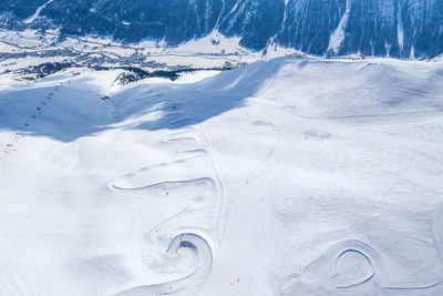 Aerial view of snow covered mountain