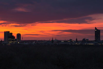 View of city at sunset