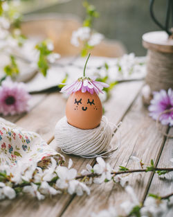 Close-up of easter egg on table