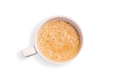 High angle view of coffee on white background