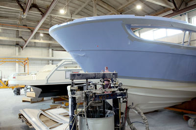 View of yacht in factory