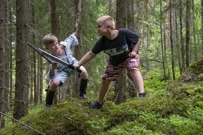 Rear view of man standing on field