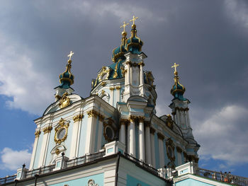 Low angle view of temple building against cloudy sky