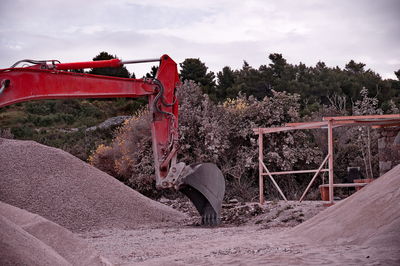 Closeup of excavator working on construction