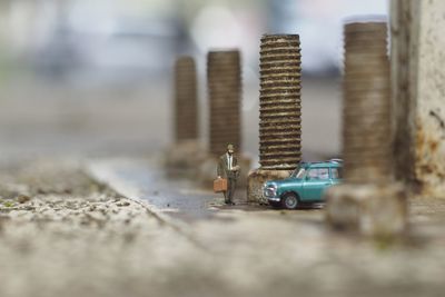 Close-up of toy car on street