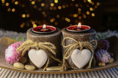 Close-up of christmas decorations on table