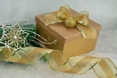 Close-up of christmas decoration in box