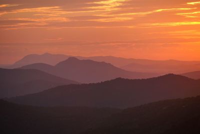 Scenic view of mountains against sky during sunset