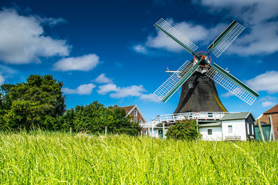 Wind turbines on field