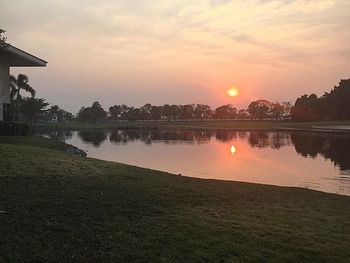 View of lake at sunset