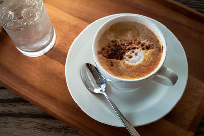 High angle view of coffee on table