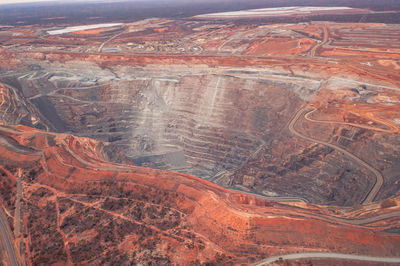 Open pit mining in australia kimberlite femoston. photo from drone over the quarry. mining industry