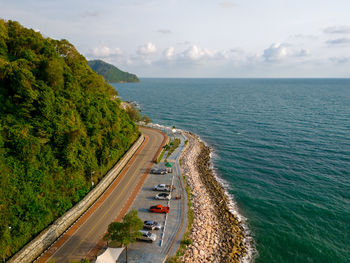 High angle view of sea against sky