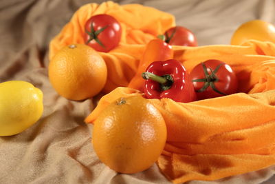 High angle view of oranges on table