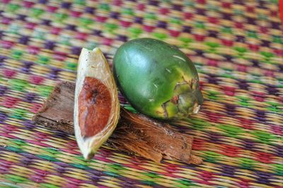 High angle view of fruits on table