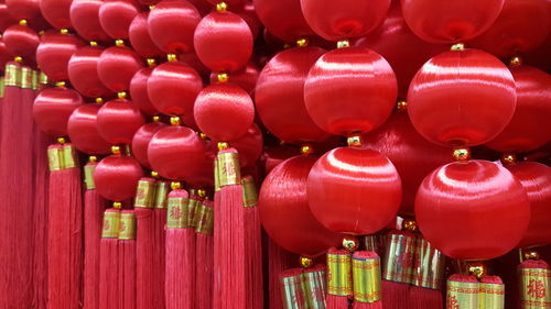 Close-up of red lanterns hanging
