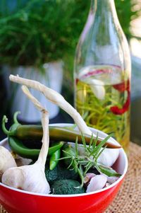 Close-up of vegetables in container on table