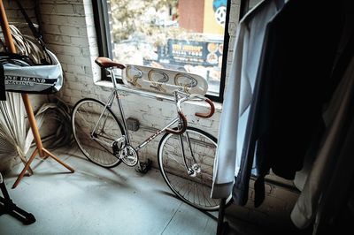 Close-up of bicycle on window