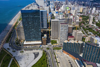 High angle view of street amidst buildings in city