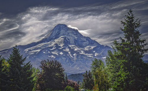 Scenic view of snowcapped mountains against sky during winter