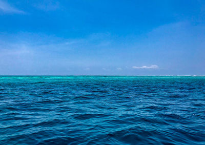 Scenic view of sea against blue sky