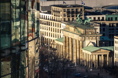 High angle view of buildings in city