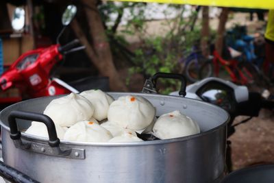 Close-up of meat in container