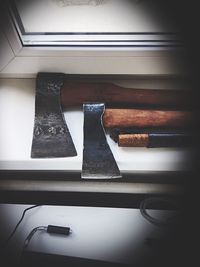 Close-up of objects in row