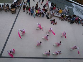 High angle view of people on flower