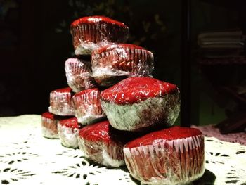 Close-up of strawberries on table
