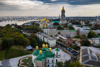 High angle view of buildings in city