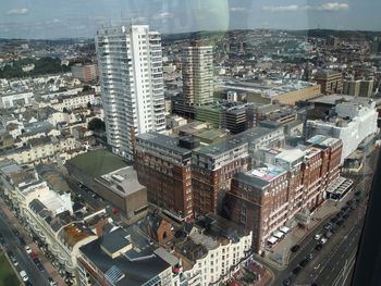 High angle view of buildings in city