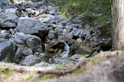Surface level of stream flowing through rocks