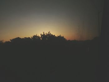 Silhouette trees against clear sky at sunset