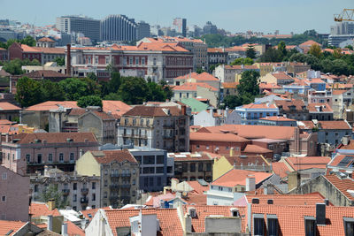 High angle view of buildings in city