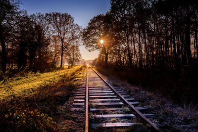 View of railroad tracks at sunset